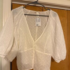 H&M White Eyelet Blouse